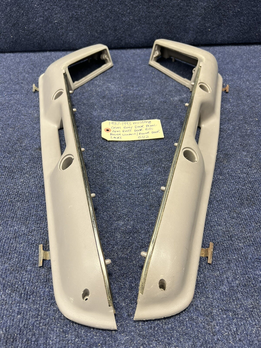 1987-1993 OEM Ford Mustang Grey Front Door Panel Armrests Pull Handle Factory 50