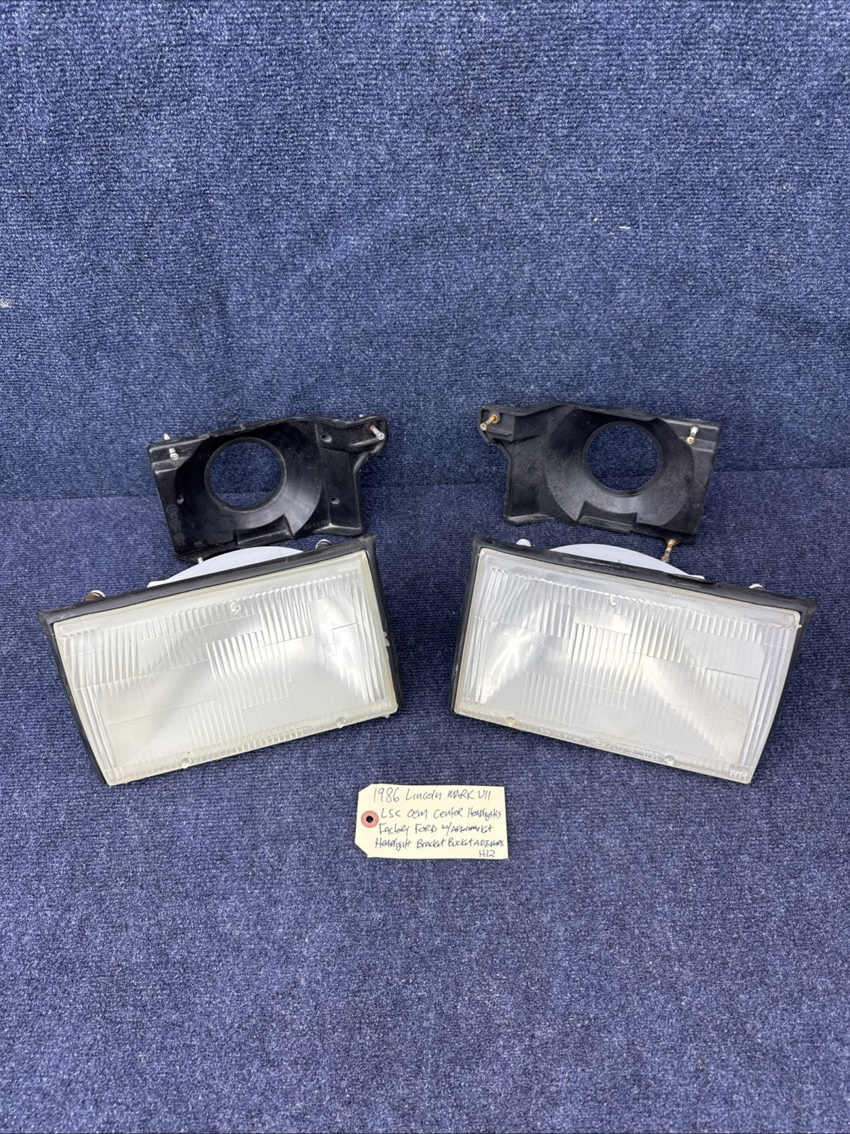 1984-1992 Lincoln Mark VII OEM Left & Right Headlight Assemblies + Brackets Ford