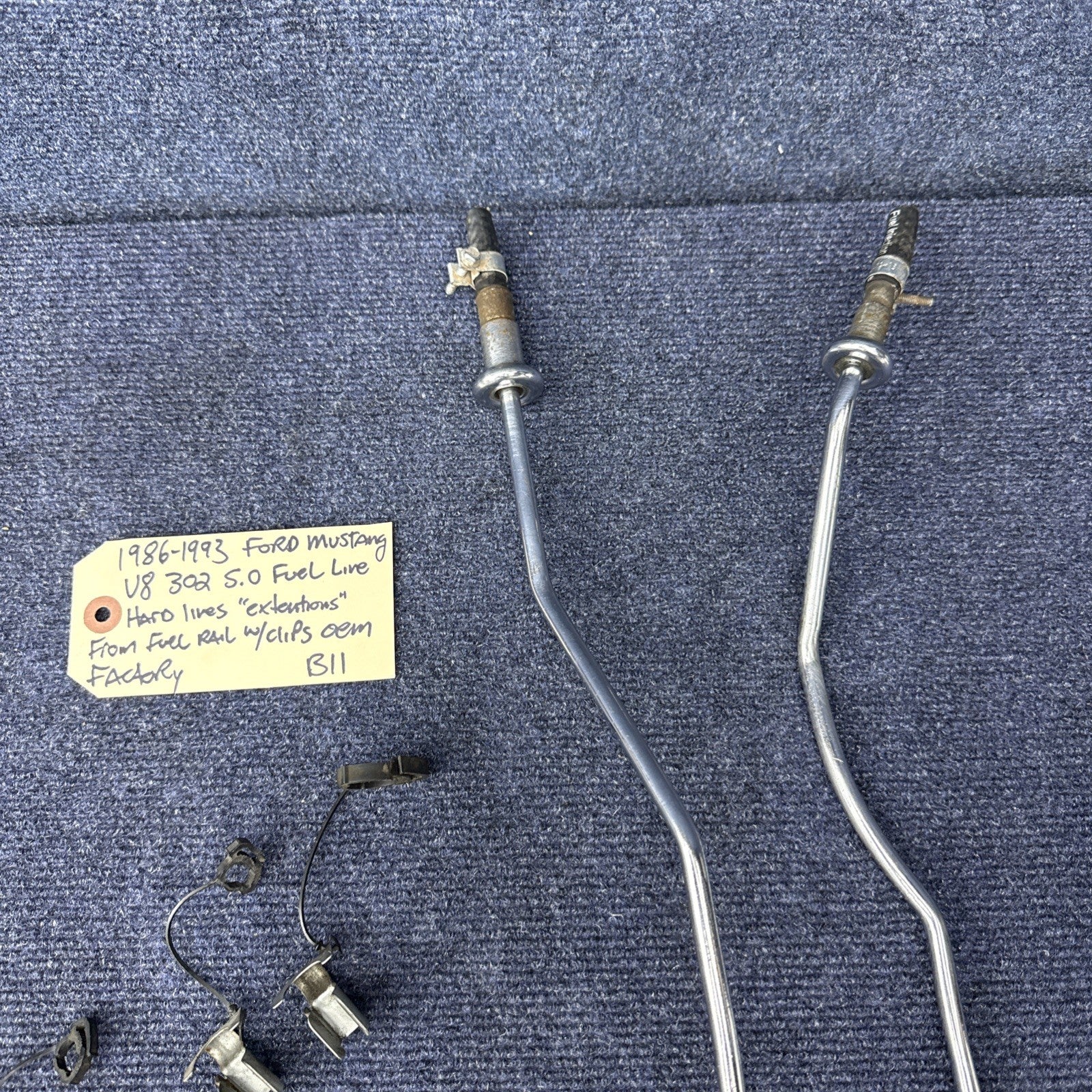 86-93 Ford Mustang 5.0 HO EFI Fuel Rail Extensions & Clips Oem Factory 302 Gt Lx