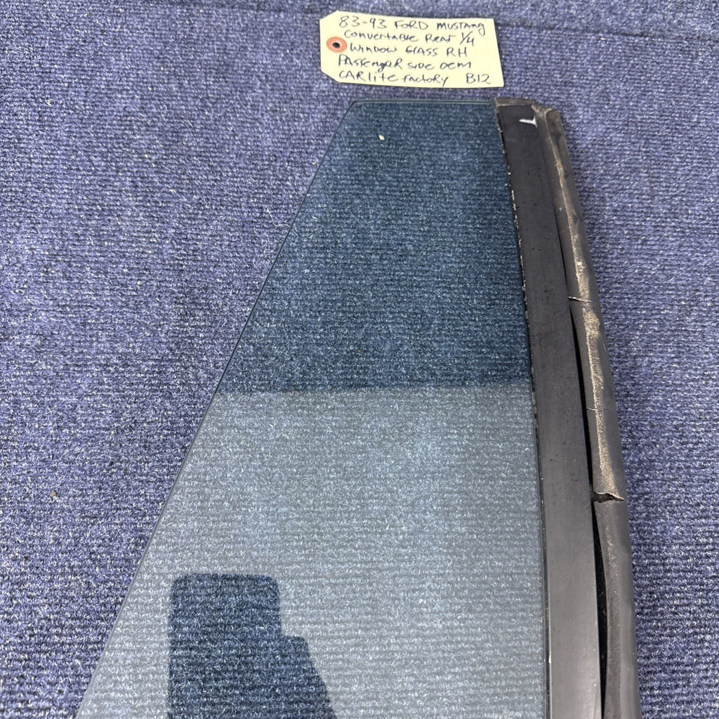 83-93 Ford Mustang Convertible Quarter Window Glass R Passenger Carlite OEM 5.0