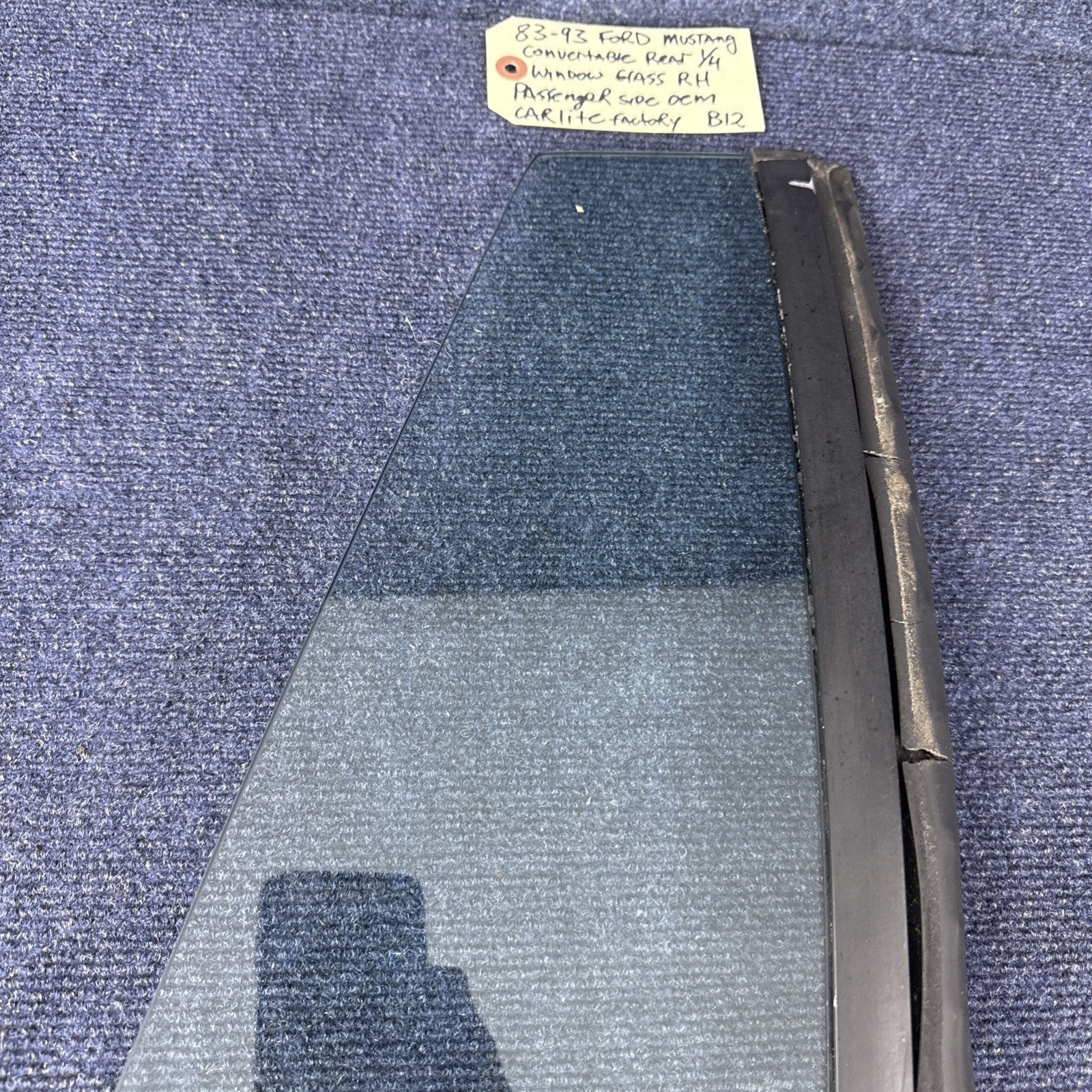 83-93 Ford Mustang Convertible Quarter Window Glass R Passenger Carlite OEM 5.0