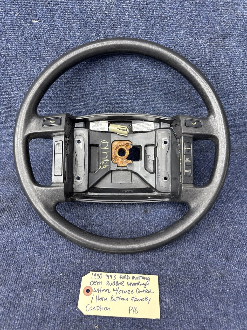90-93 Ford Mustang Black Steering Wheel w/ Buttons Factory OEM Coupe Hatch Stock