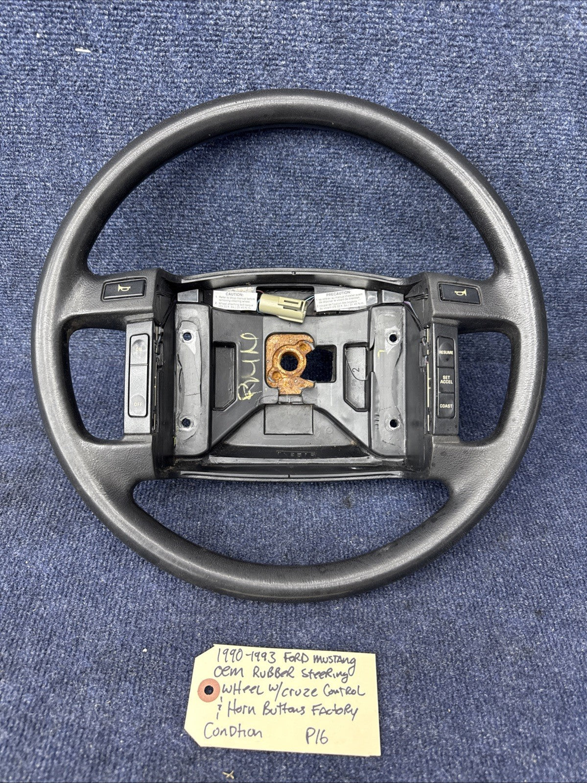 90-93 Ford Mustang Black Steering Wheel w/ Buttons Factory OEM Coupe Hatch Stock
