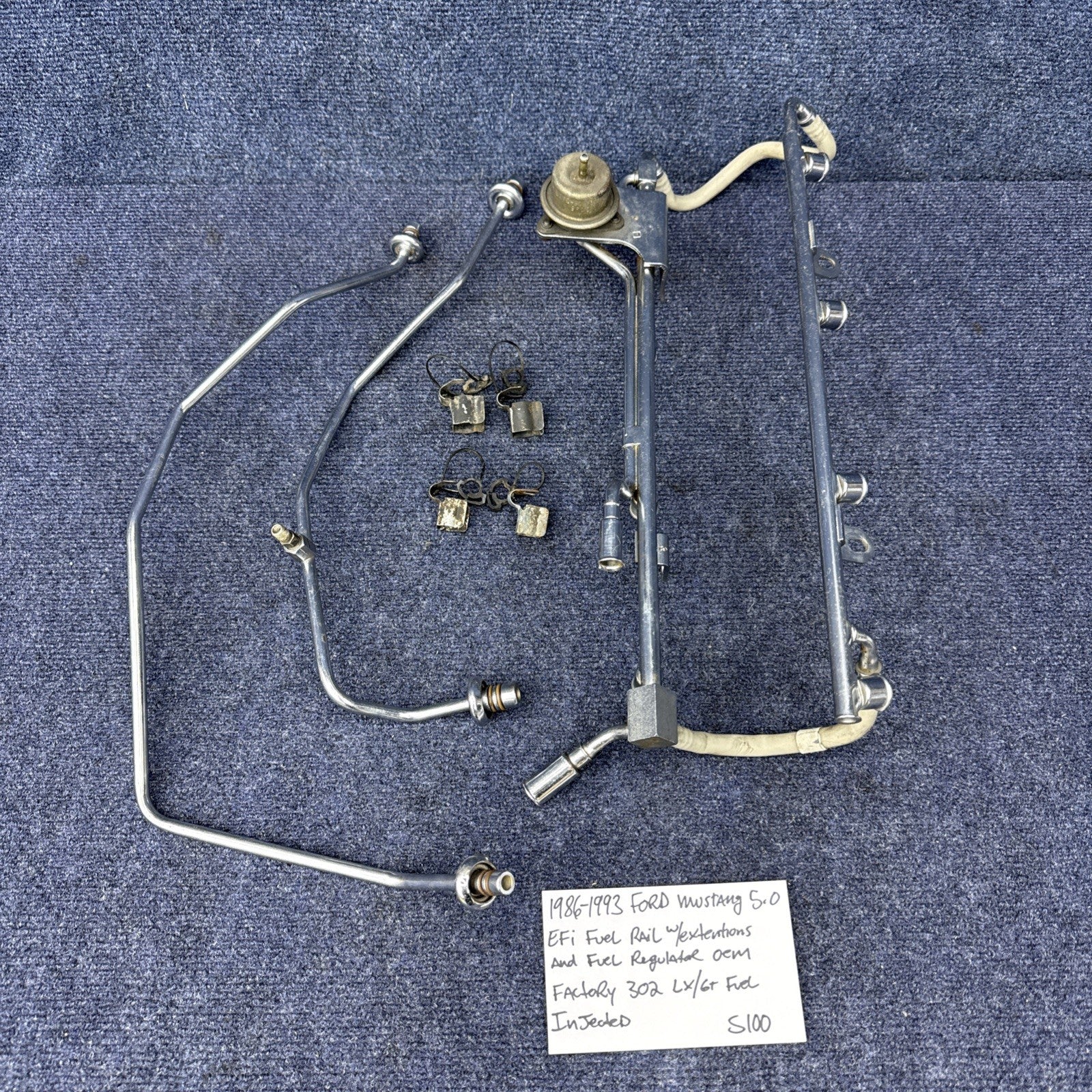86-93 Ford Mustang 5.0 EFI Fuel Rail & Extensions Regulator Oem Factory 302 Sbf