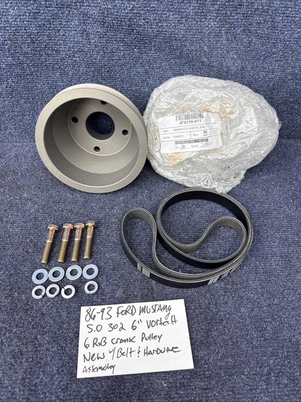 1986-1993 5.0 Mustang Vortech Supercharger 6" Crank Pulley W/belt 6 Rib 302 New