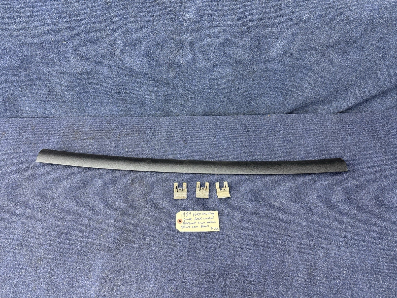 87-93 Ford Mustang Coupe Trunk Black Headliner Trim Metal Rear Window Notch Oem