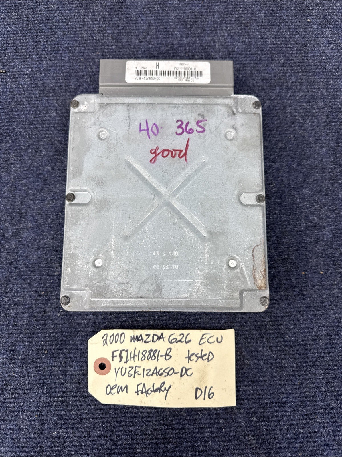 00 MAZDA 626 FS1H-18881-B COMPUTER BRAIN ENGINE CONTROL ECU ECM EBX MODULE K8202