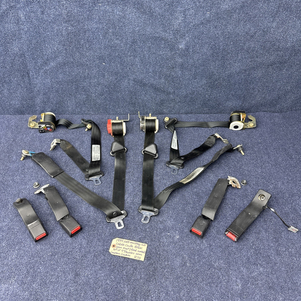 1994 Mustang Svt Cobra Coupe Complete Black Seatbelt Set Front Rear Rh Lh OEM