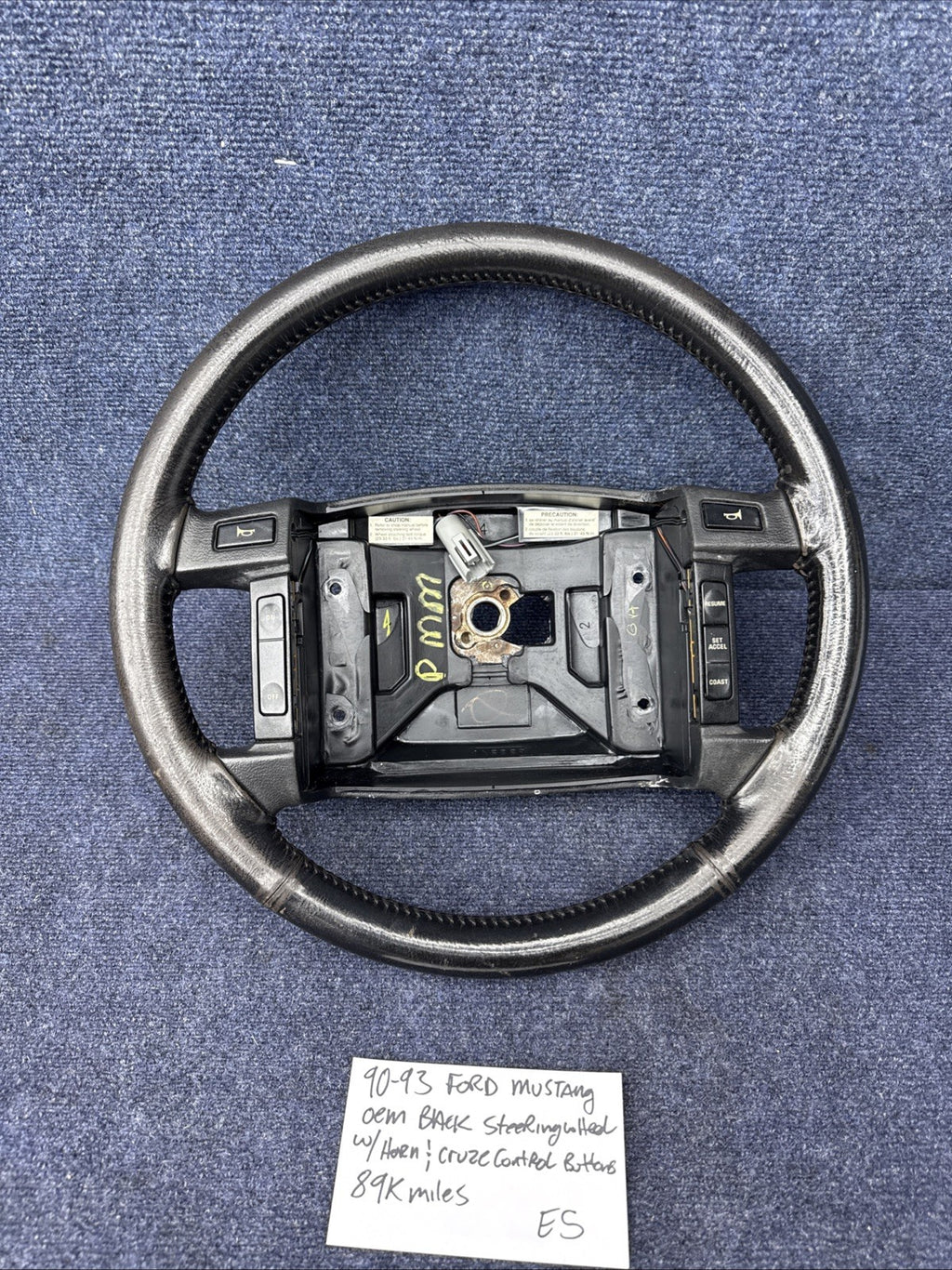 90-93 Ford Mustang Black Steering Wheel Leather  Factory OEM Coupe Hatch Stock