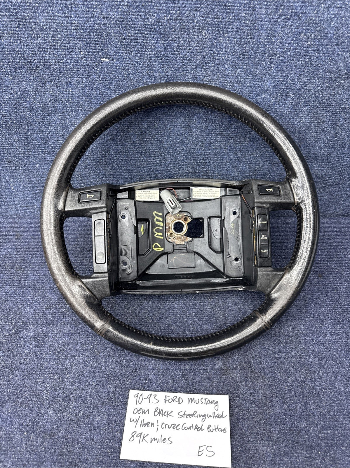 90-93 Ford Mustang Black Steering Wheel Leather  Factory OEM Coupe Hatch Stock