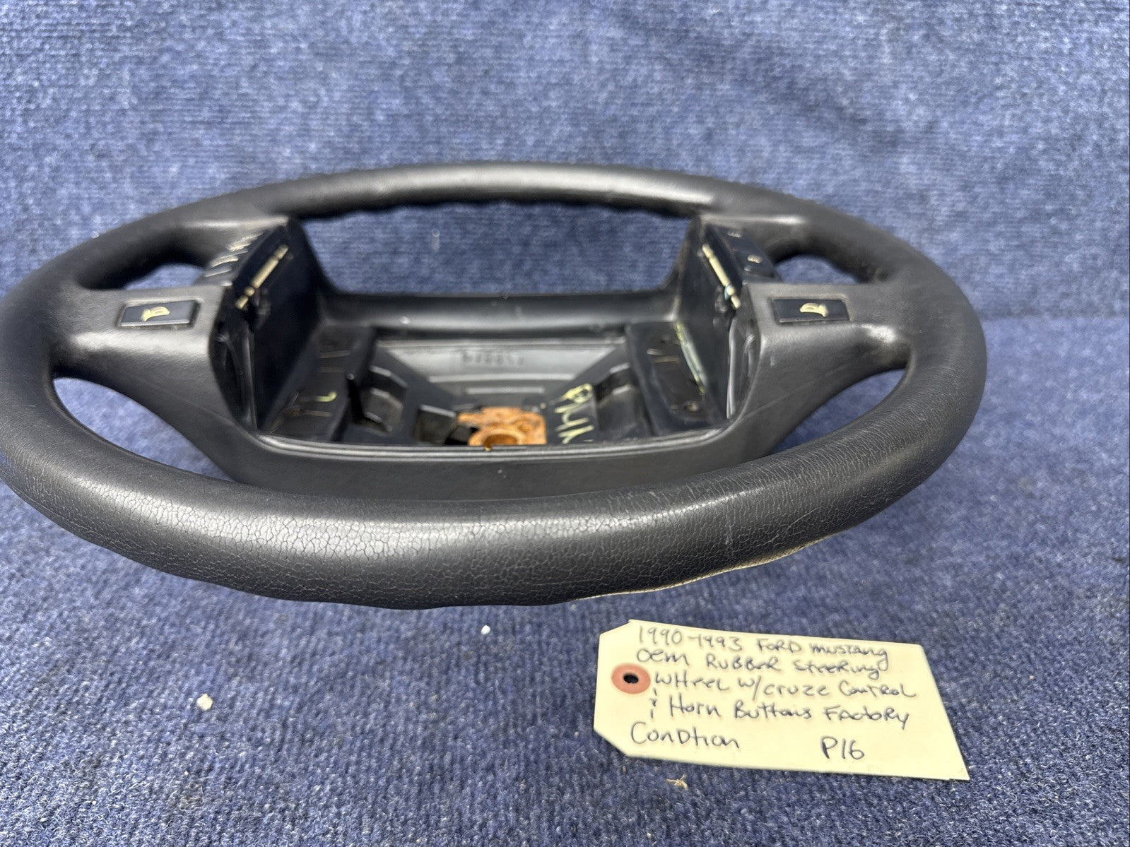 90-93 Ford Mustang Black Steering Wheel w/ Buttons Factory OEM Coupe Hatch Stock