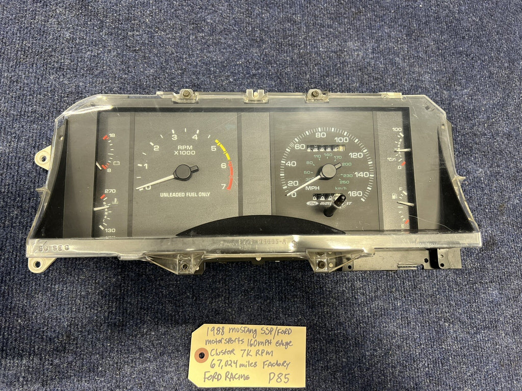1987-89 MUSTANG 160 MPH GAUGE INSTRUMENT CLUSTER FORD MOTORSPORT Oem Gt Lx Cobra