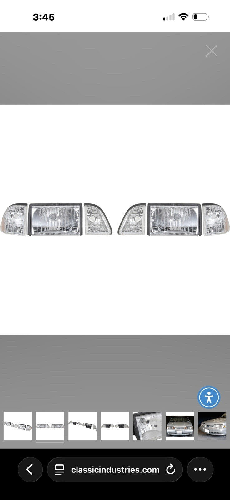 1987-1993 Ford Mustang Headlights 12 Pcs Set Euro clear Lens W/Amber Reflector