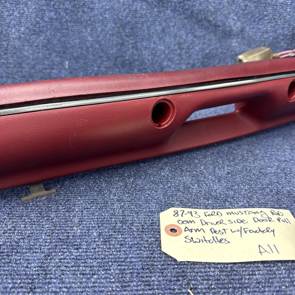 1987-1993 FORD MUSTANG RED DOOR ARMREST & Window Switch LEFT DRIVER PULL OEM Gt
