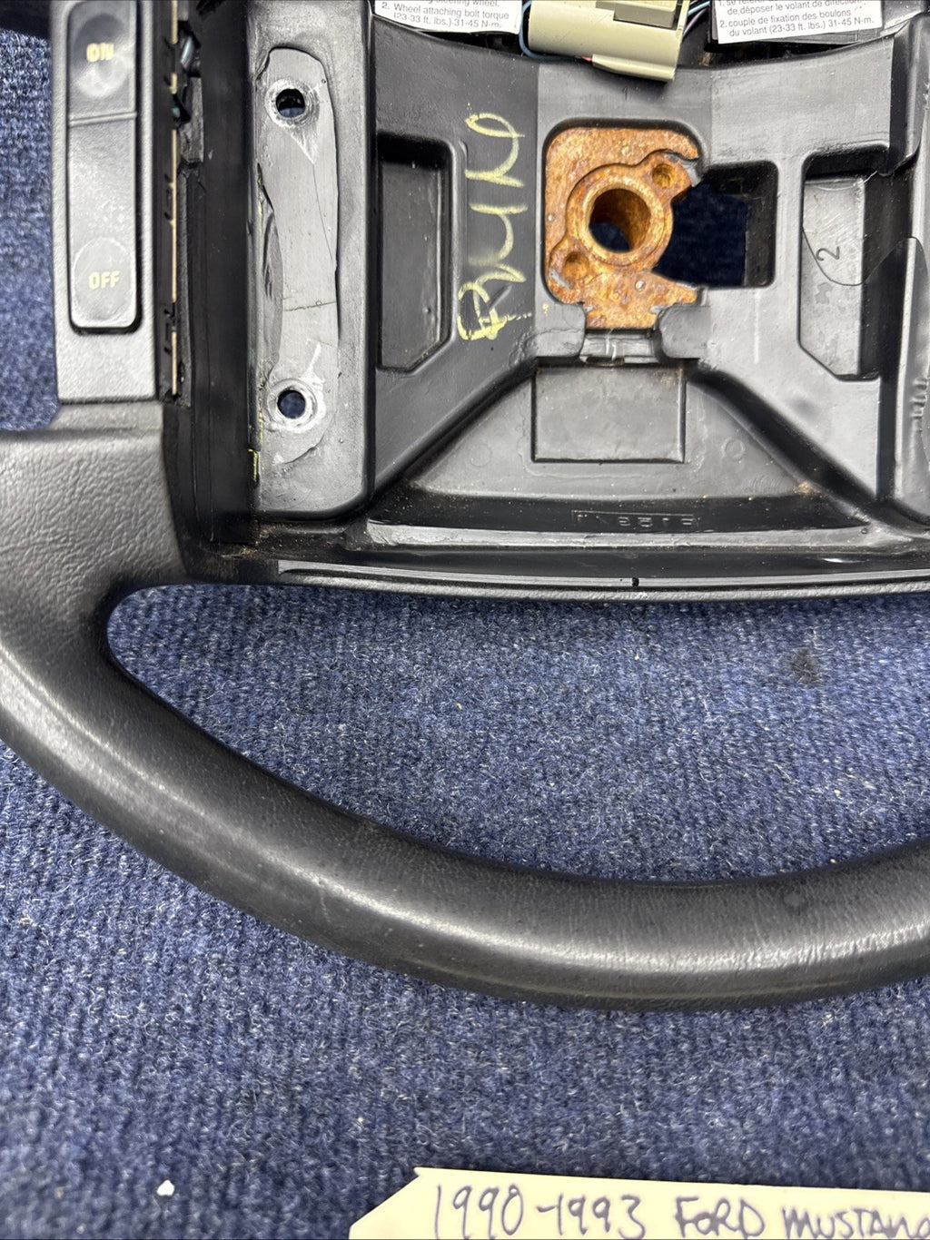 90-93 Ford Mustang Black Steering Wheel w/ Buttons Factory OEM Coupe Hatch Stock