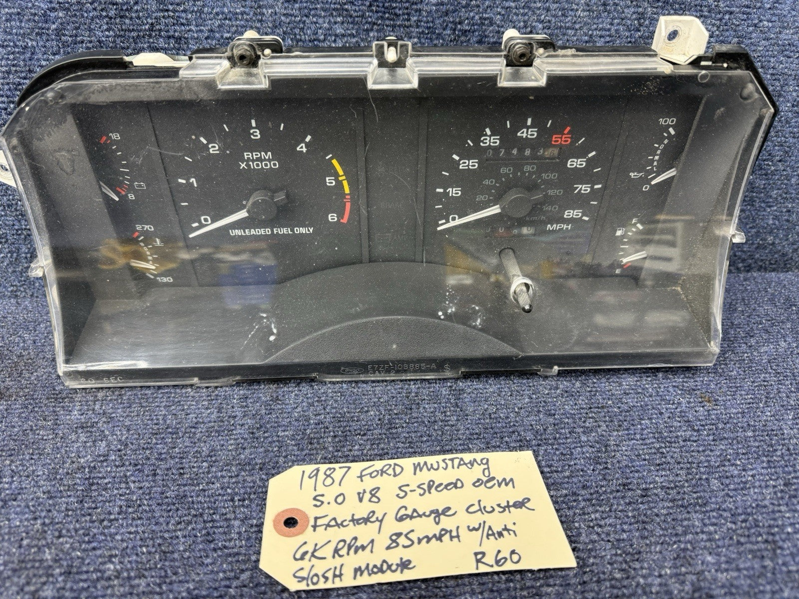 1987-1989 MUSTANG V8 85MPH 6k Rpm GAUGE INSTRUMENT CLUSTER FORD Oem Gt Lx Anti