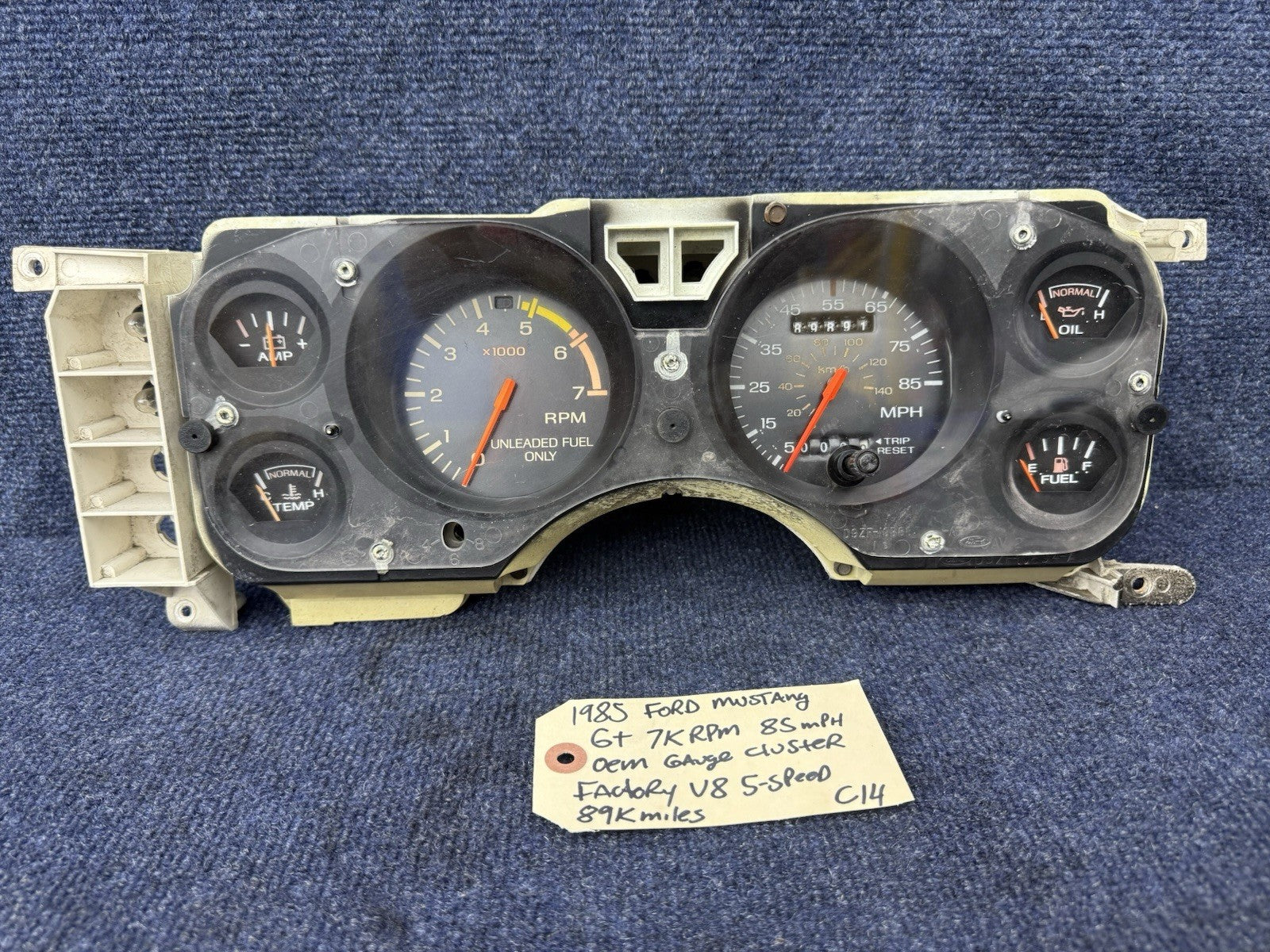 83 84 1985 1986 Ford Mustang Gauge Cluster 7k Tachometer Speedometer Tach OEM Gt